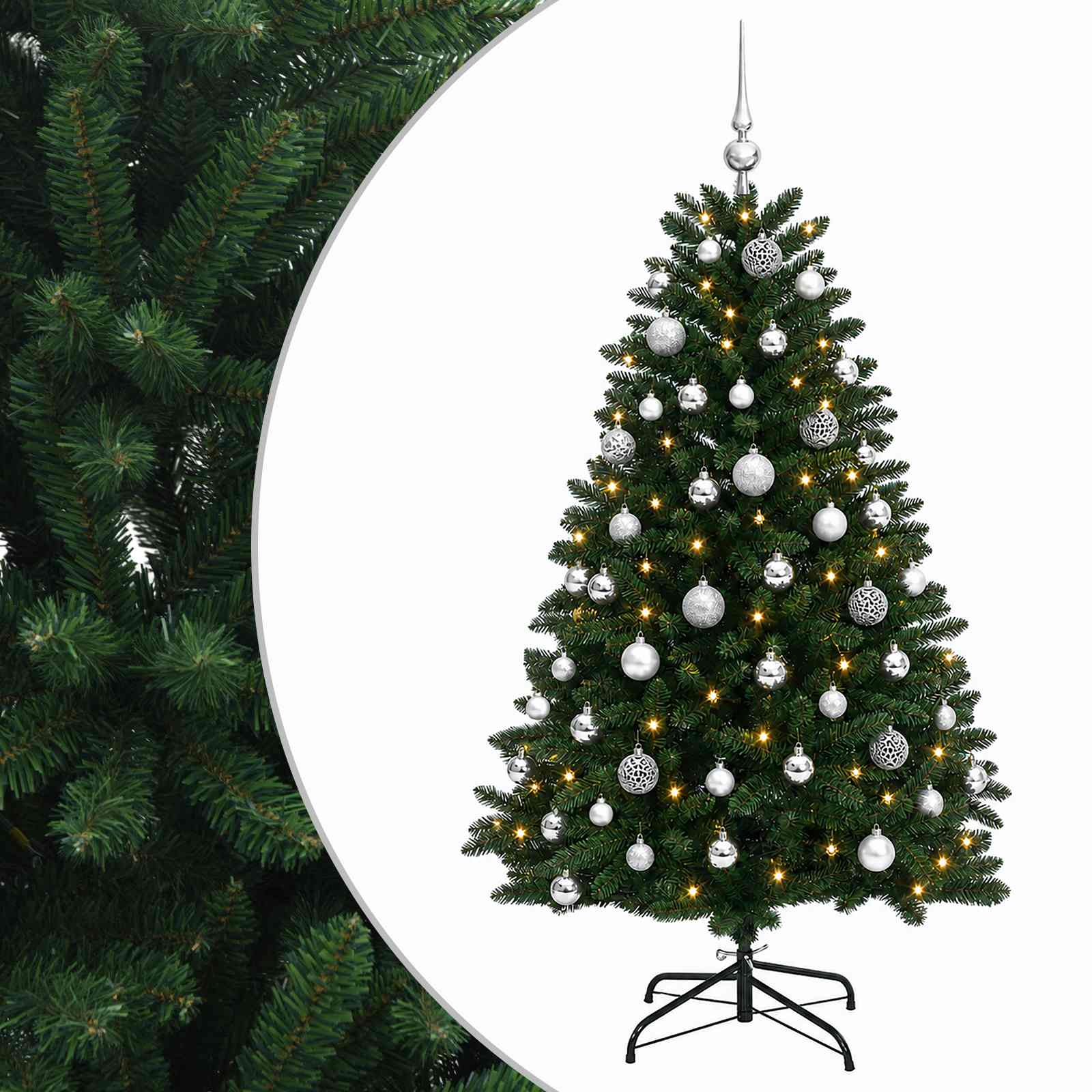 vidaXL Kunstkerstboom middengroen met kerstbal 150 cm 150 LED's groen, foto 3