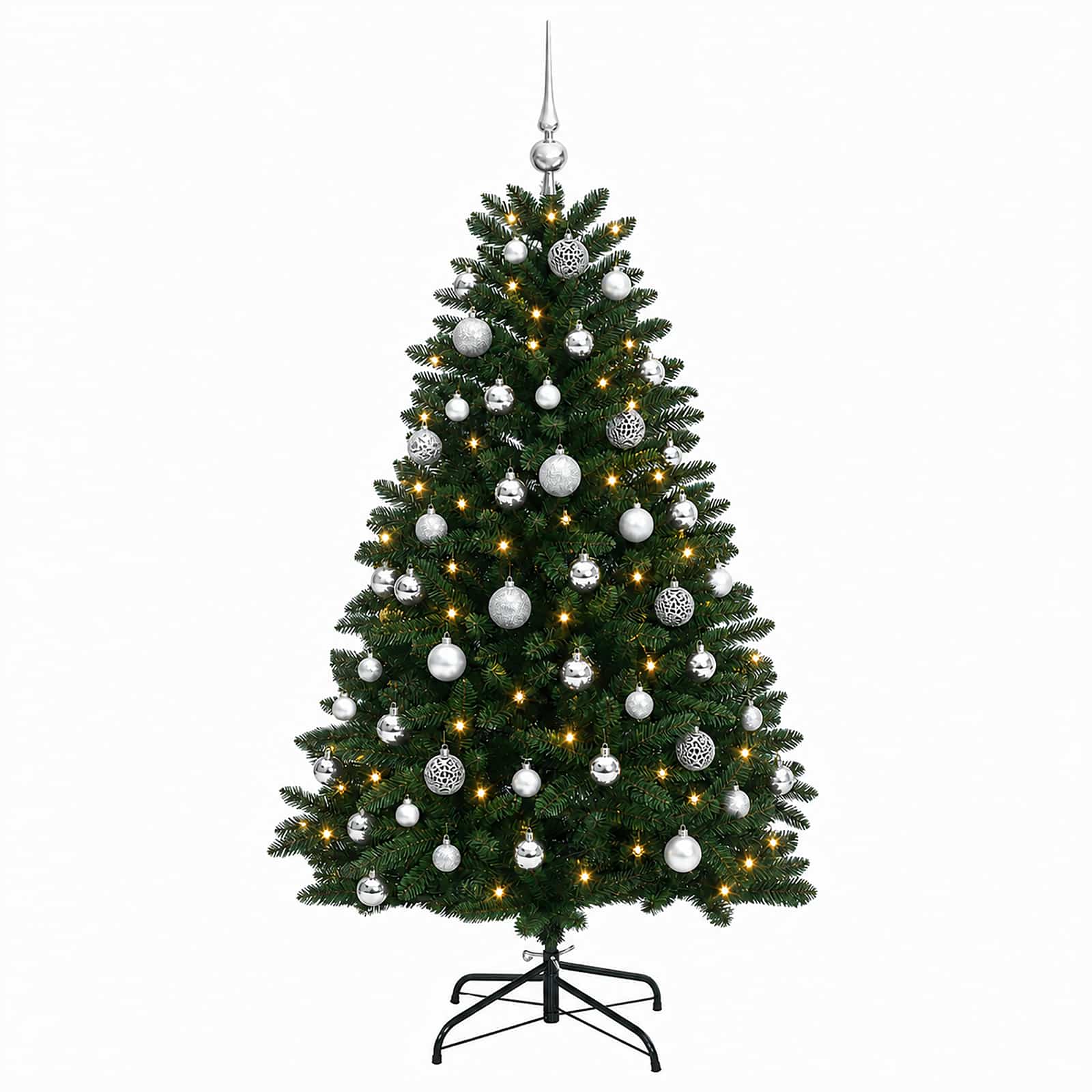 vidaXL Kunstkerstboom middengroen met kerstbal 150 cm 150 LED's groen, foto 4