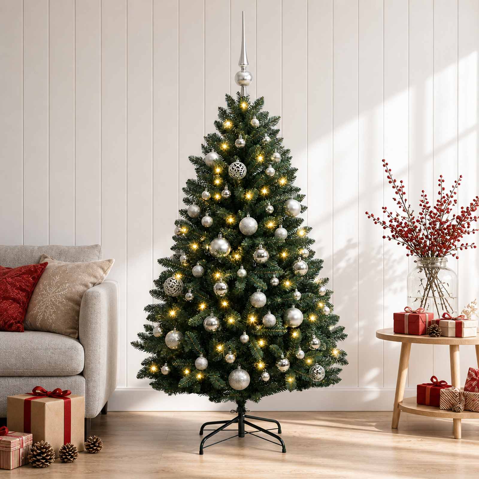 vidaXL Kunstkerstboom donkergroen met kerstbal 180 cm 300 LED's groen, foto 2