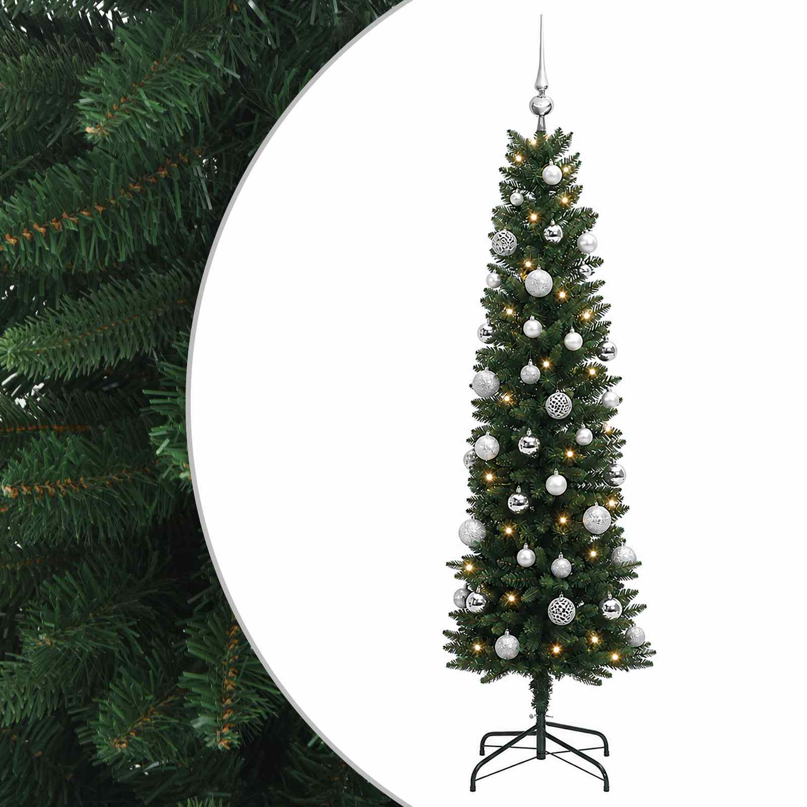 Umetno ozko božično drevesce z božično kroglico 120 cm 150 LED
