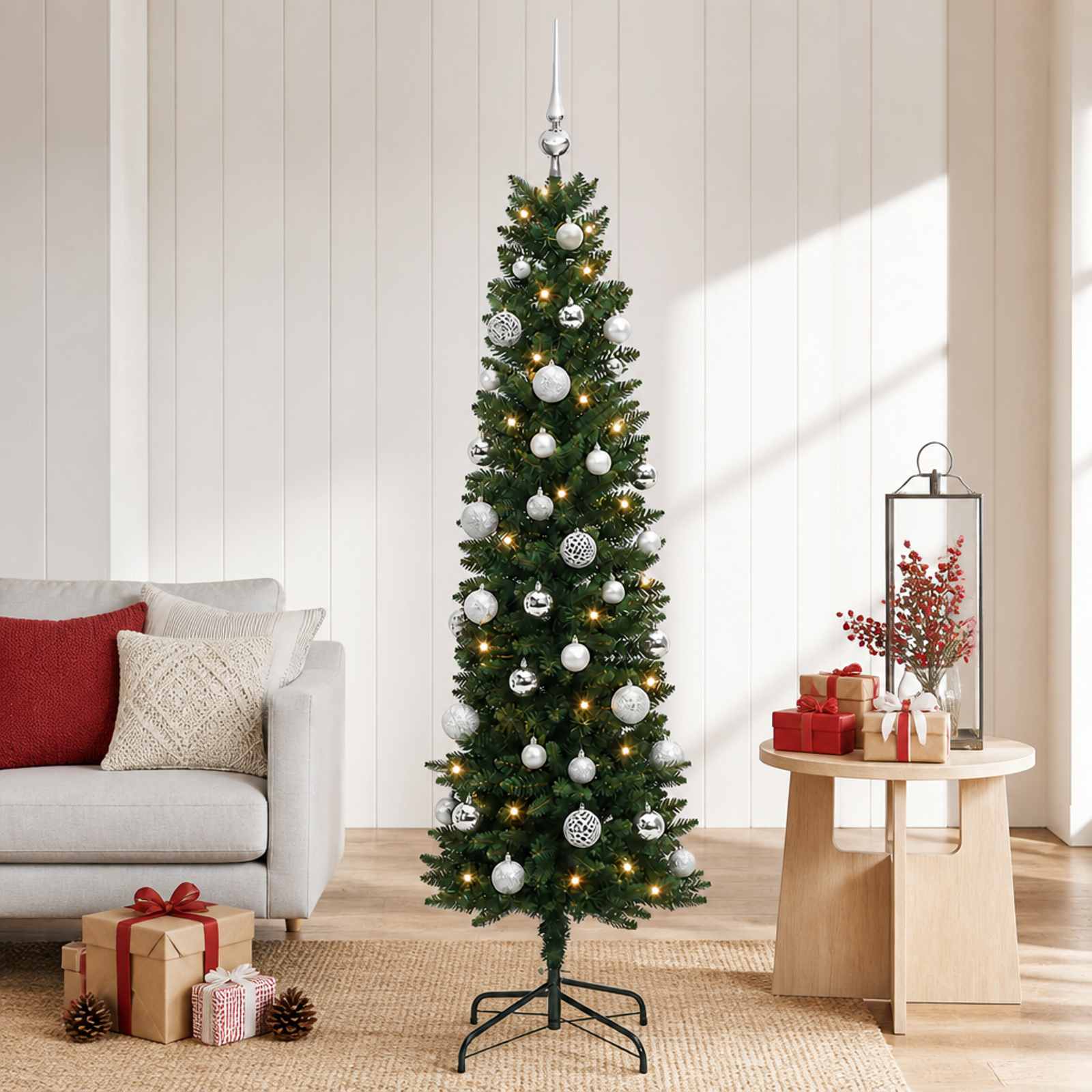 Umetno ozko božično drevesce z božično kroglico 120 cm 150 LED
