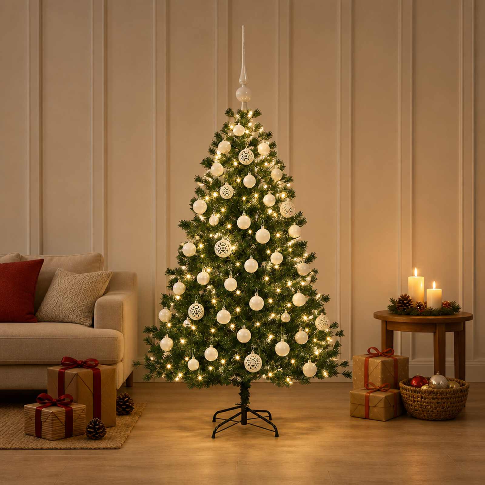 Umetna božična jelka z bučko 150 cm 150 LED Toplo bela