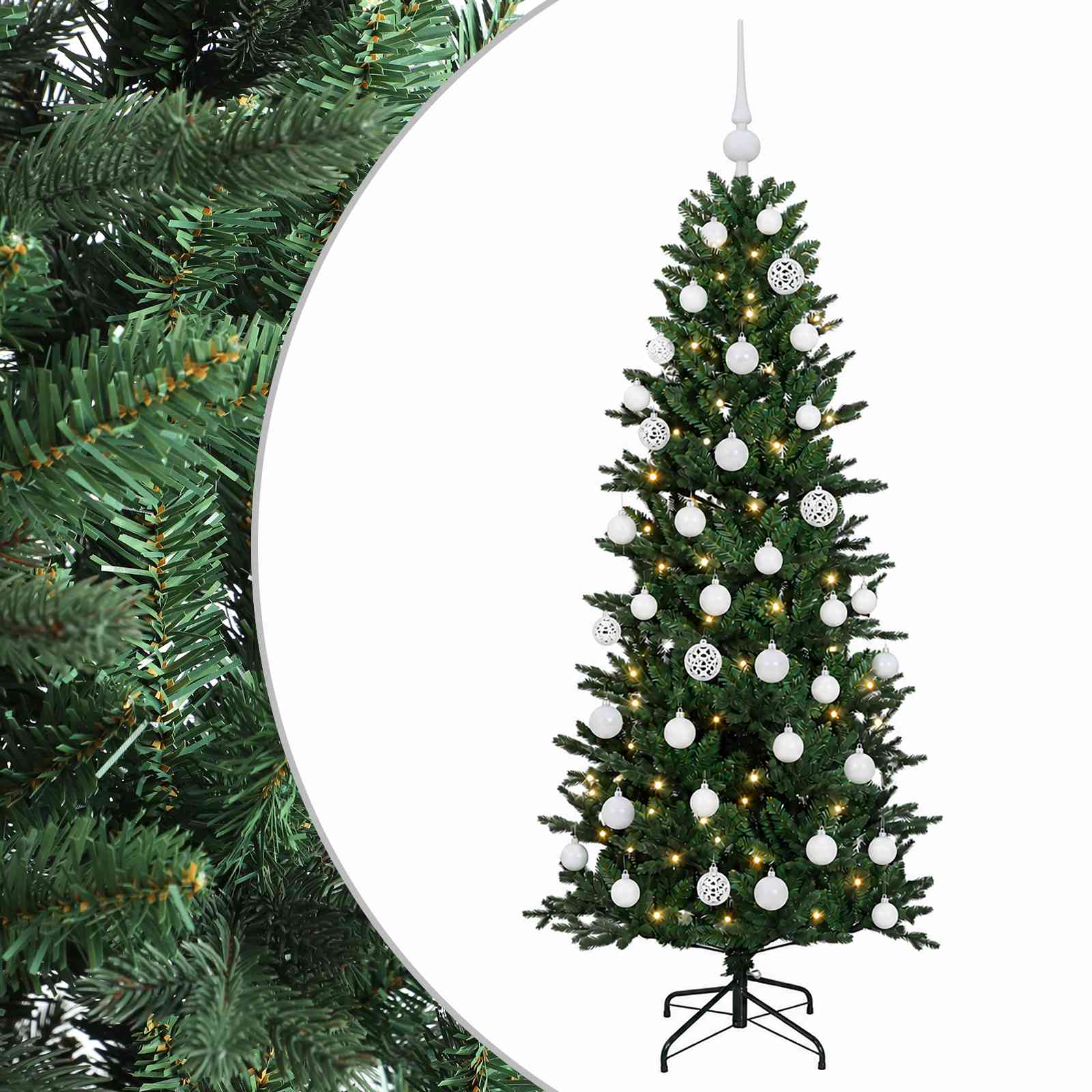 vidaXL Umelý vianočný stromček s vianočnými guľami 120 cm 150 LED