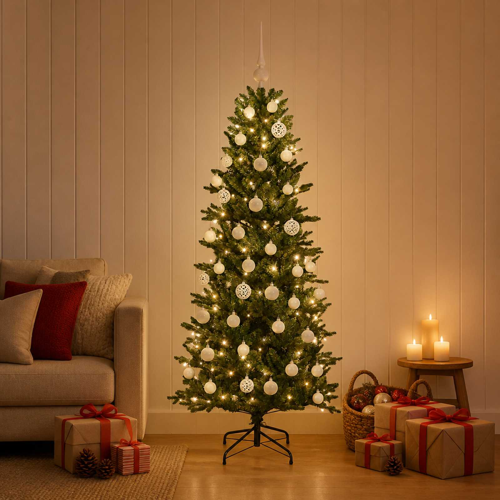 Umetna božična jelka z bučko 120 cm 150 LED Toplo bela