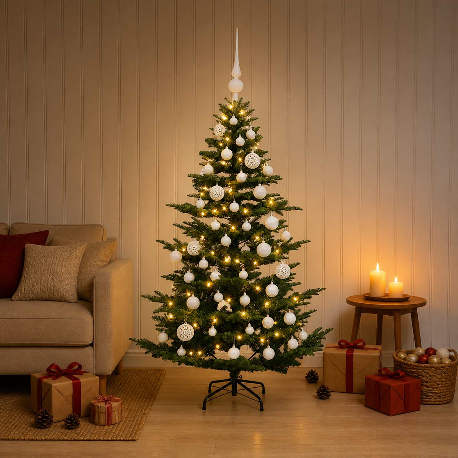 Umetna božična jelka z bučko 120 cm 150 LED Toplo bela