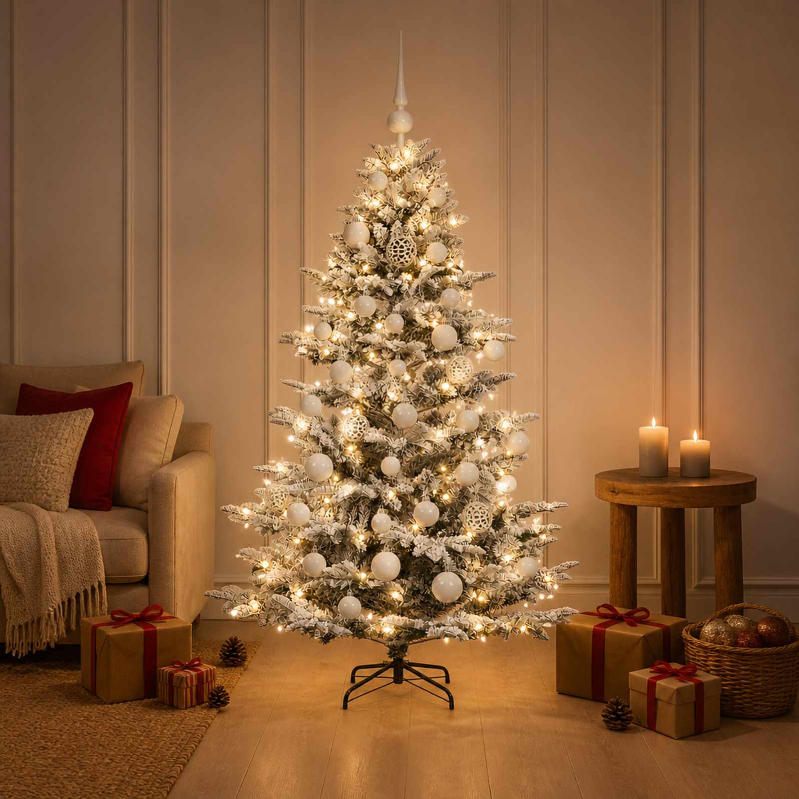 Umetna božična jelka z bučko 150 cm 150 LED Toplo bela