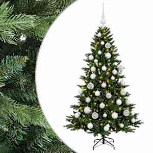 vidaXL Kunstkuusk koos j&otilde;ulukuuliga 120 cm 150 LED-i Soe valge