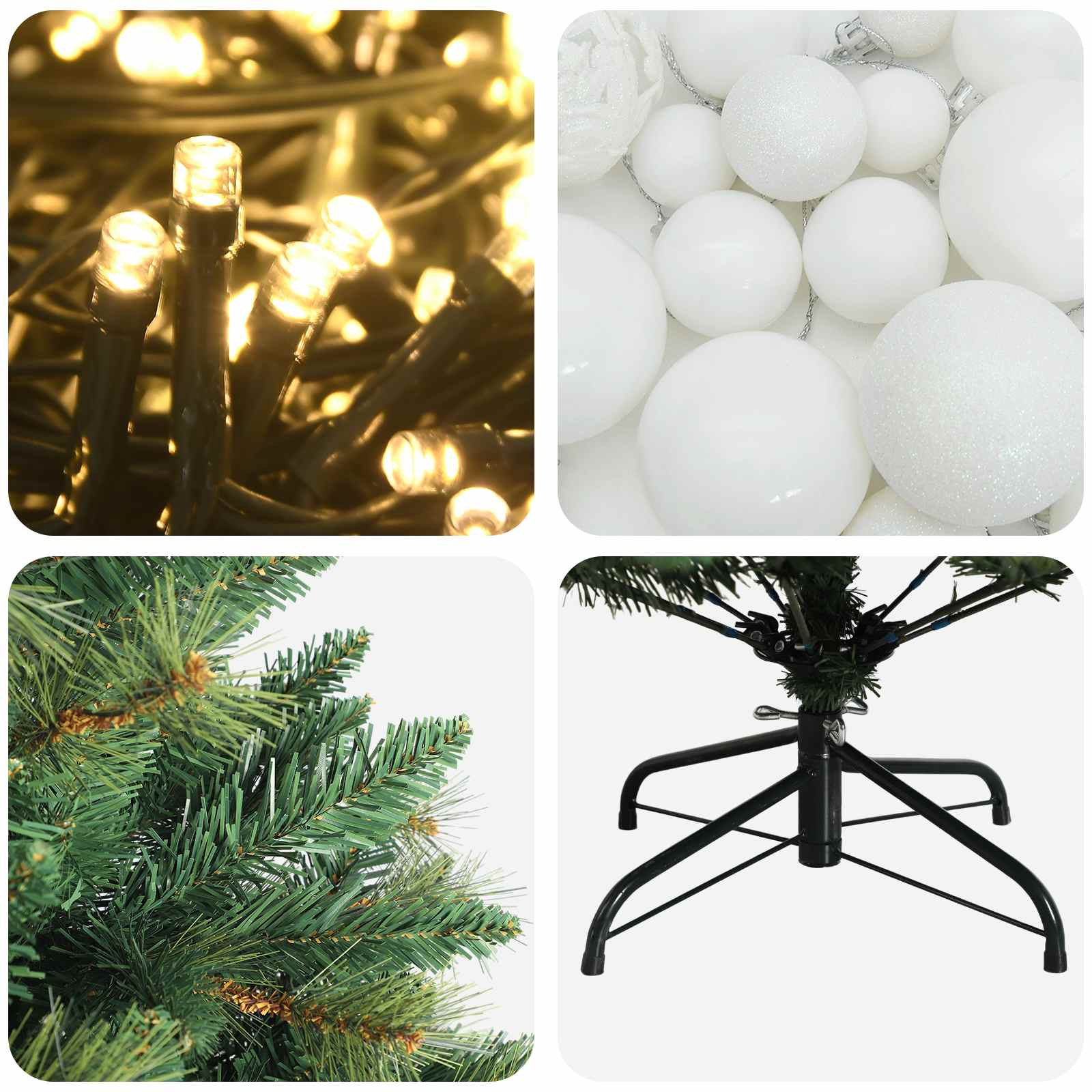 Umjetno božično drevo z okrasnimi kroglami 150 cm 150 LED