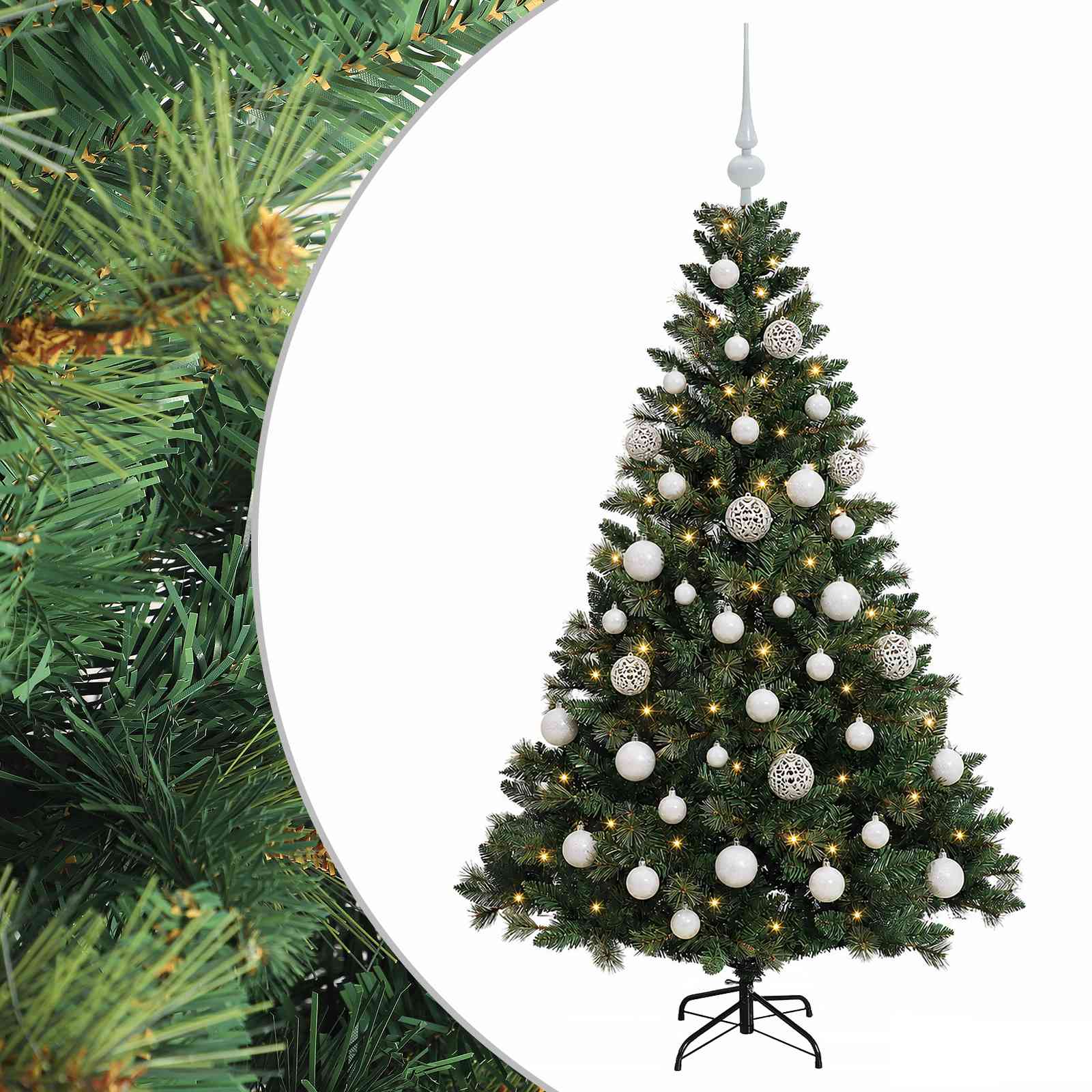 Umjetno božično drevo z okrasnimi kroglami 150 cm 150 LED