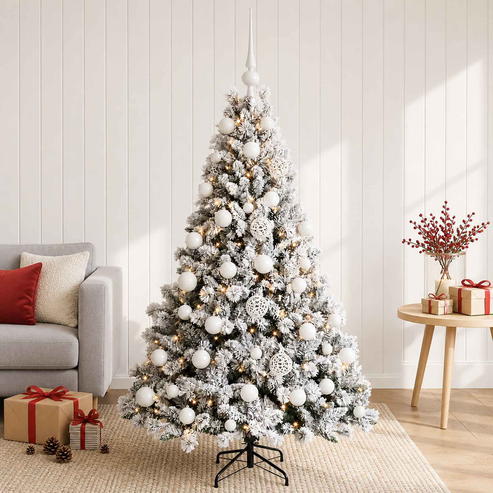 vidaXL Kunstig juletre med kuler 120 cm 150 LED-lys Varmhvit