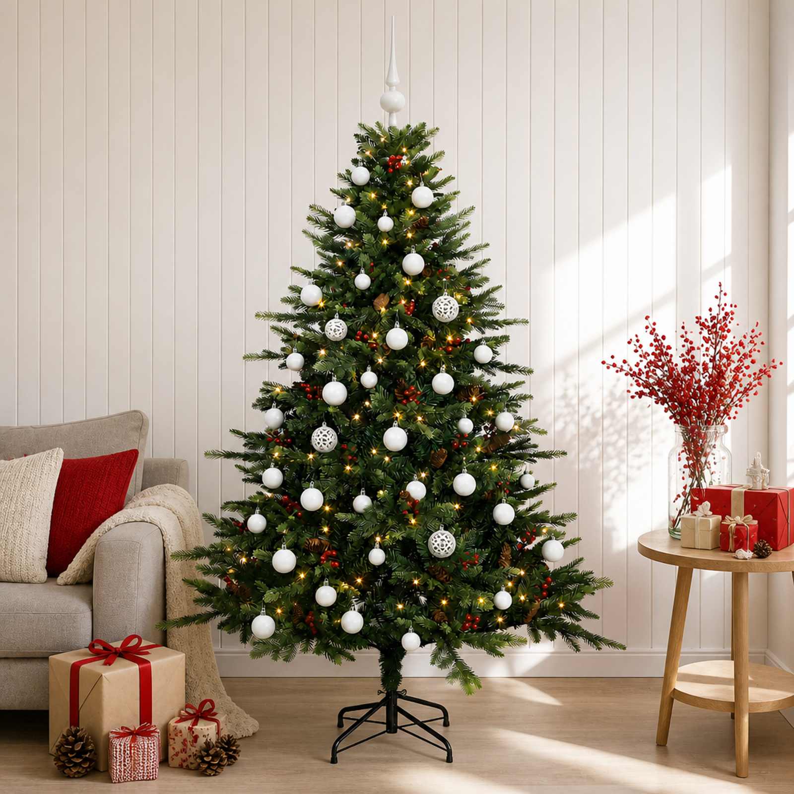 Umetna božična jelka z bučko 120 cm 150 LED Toplo bela