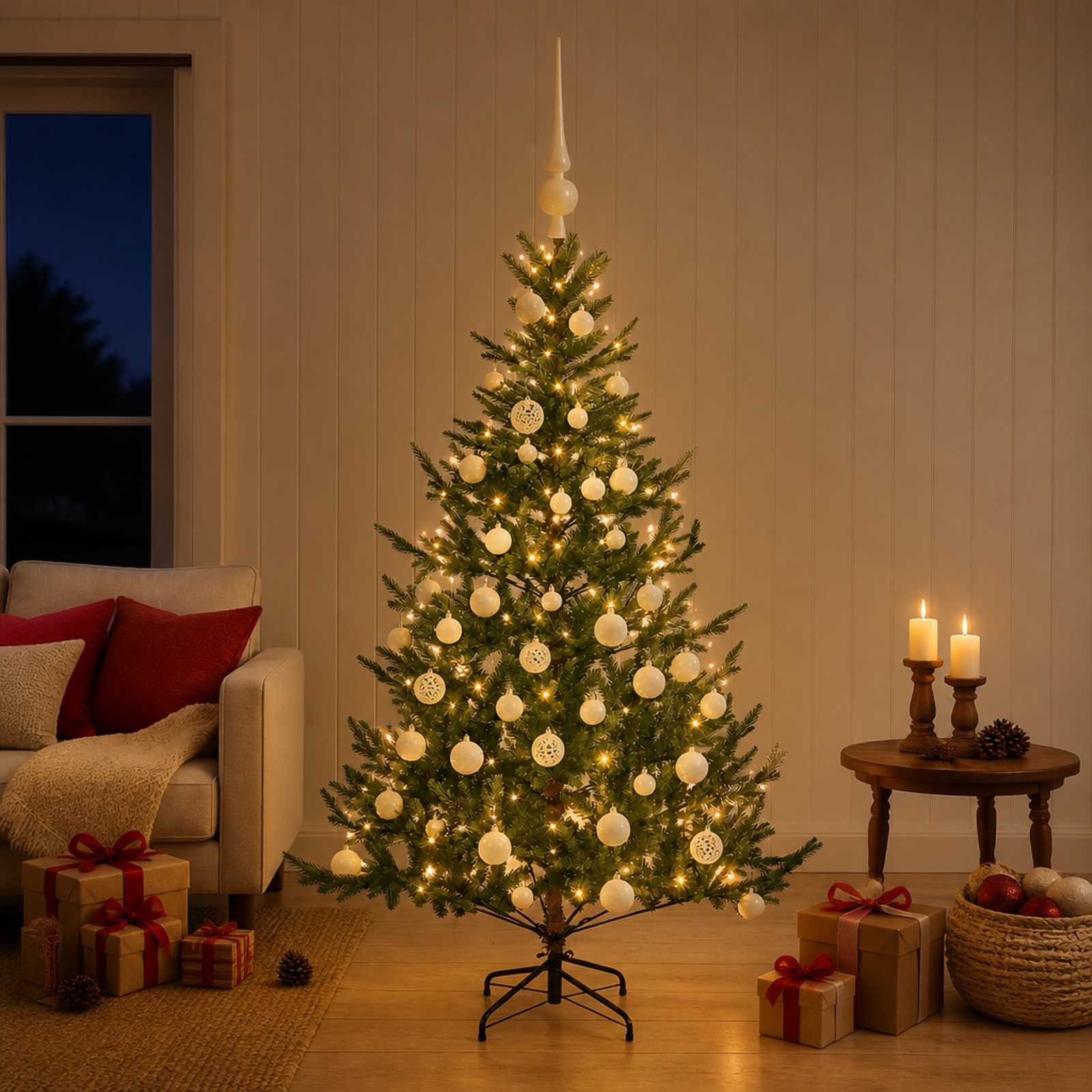 Umetna božična jelka z bučko 150 cm 150 LED Toplo bela