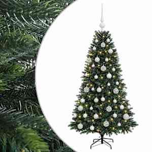 vidaXL Tehisj&otilde;ulukuusk koos kaunistustega 120 cm 150 LED-i Soe valge