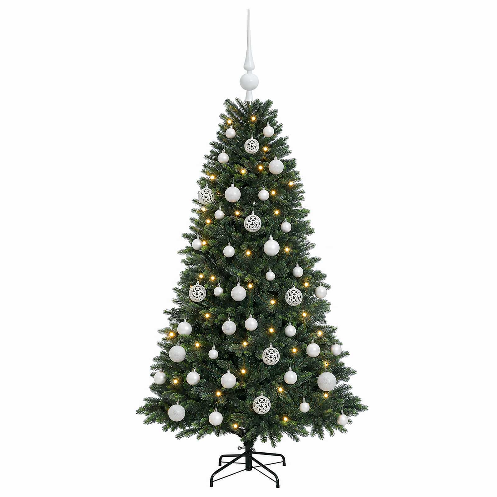 Umjetno božično drevo z okrasnimi kroglami 120 cm 150 LED