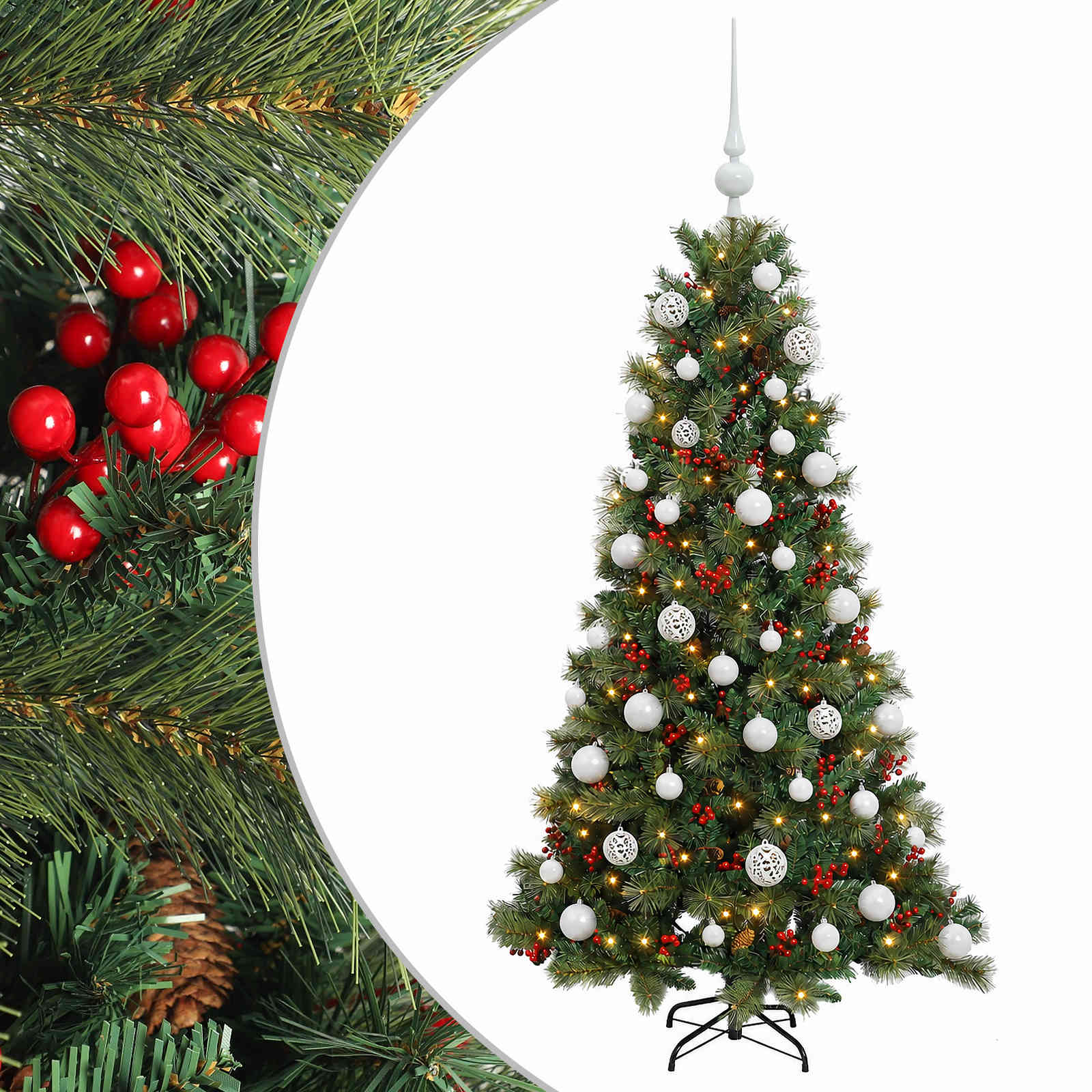 vidaXL Umelý vianočný stromček s vianočnými guľami 120 cm 150 LED