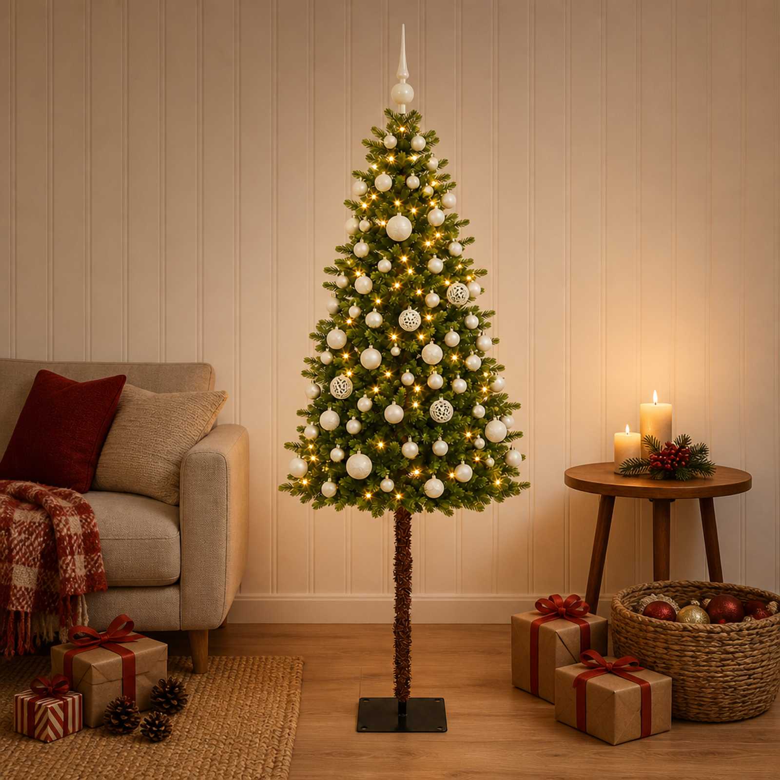 vidaXL Muovinen joulukuusi koristeilla 150 cm 150 LEDiä