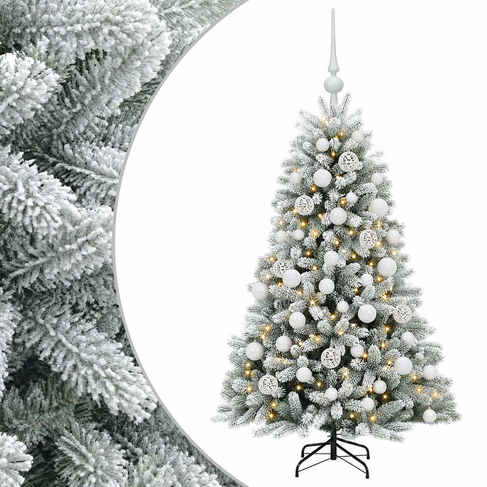 Umjetno božično drevo z okrasnimi kroglami 150 cm 150 LED