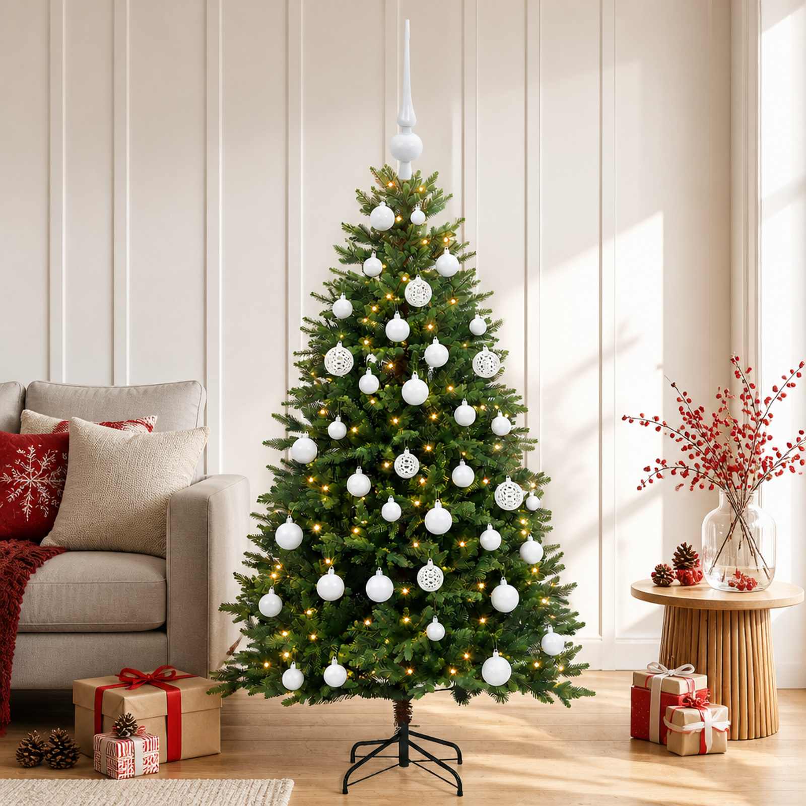 Umjetno božično drevo z okrasnimi kroglami 150 cm 150 LED