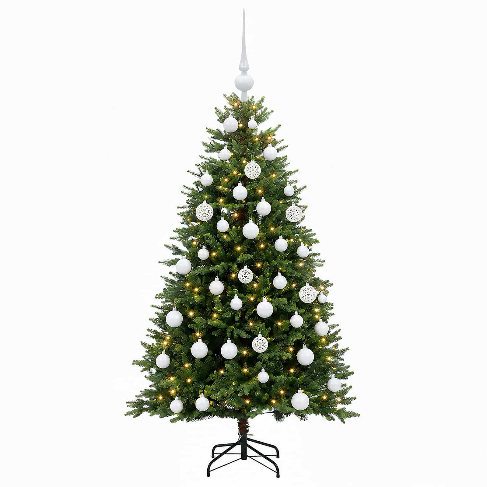 Umjetno božično drevo z okrasnimi kroglami 150 cm 150 LED