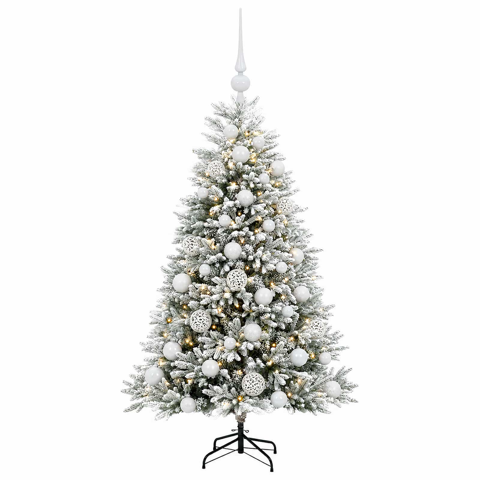Umjetno božično drevo z okrasnimi kroglami 150 cm 150 LED