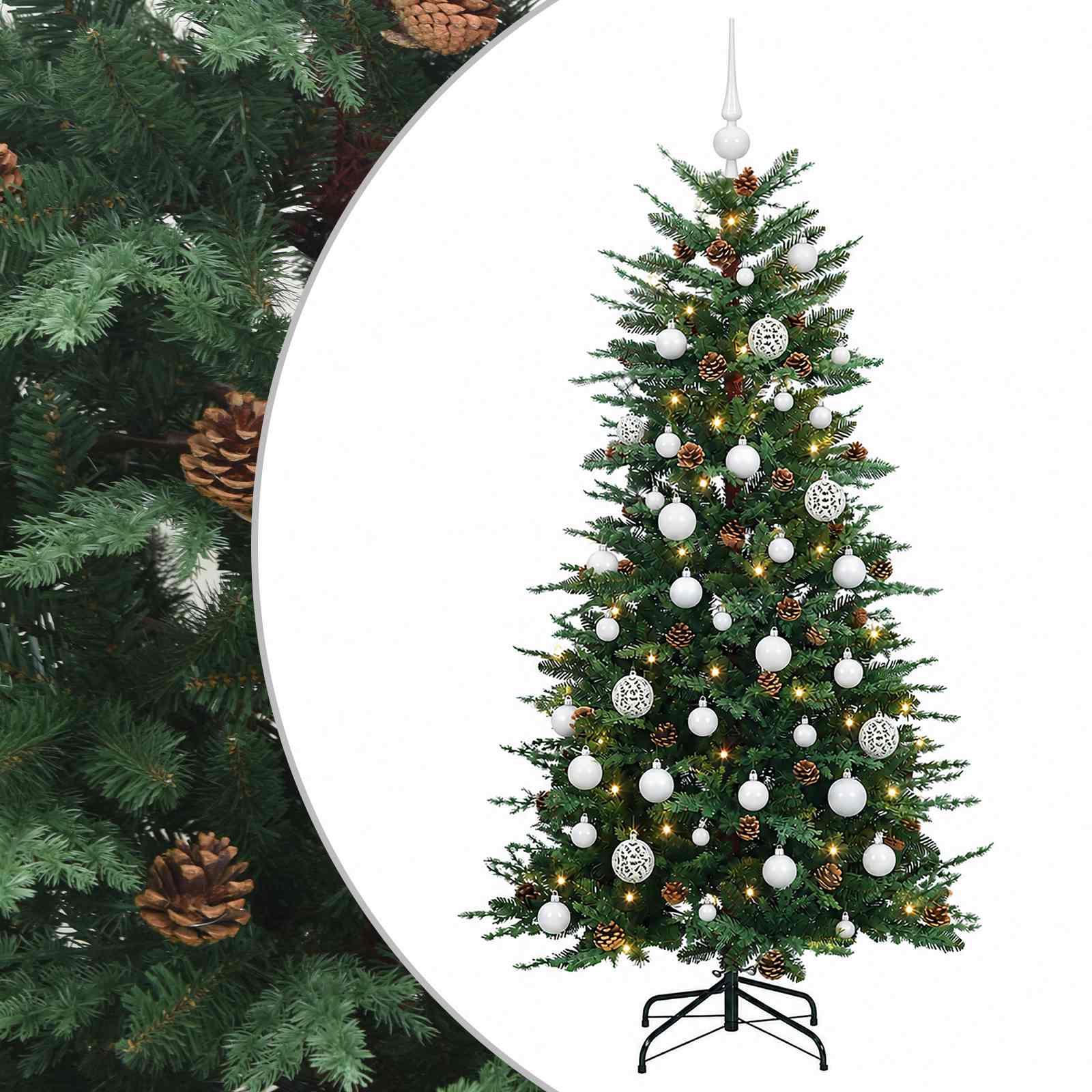 vidaXL Umelý vianočný stromček s vianočnými guľami 120 cm 150 LED