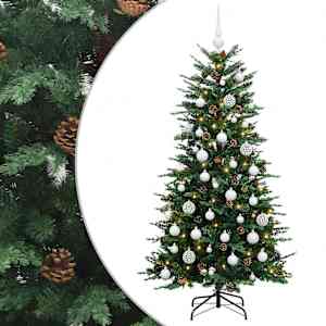 vidaXL Kunstkuusk koos j&otilde;ulukuuliga 150 cm 150 LED-i Soe valge