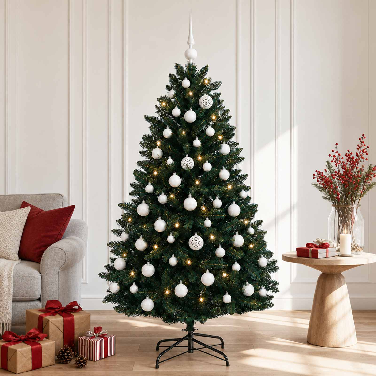Umetno božično drevesce, temno zeleno, z božično kroglo 150 cm