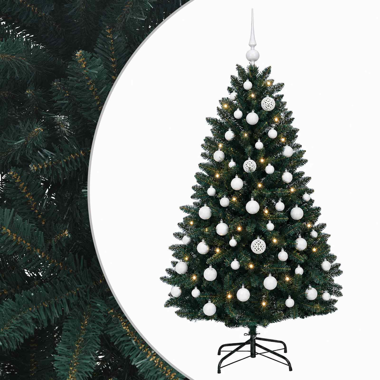 vidaXL Kunstkerstboom donkergroen met kerstballen 120 cm 150 LED's groen, foto 3