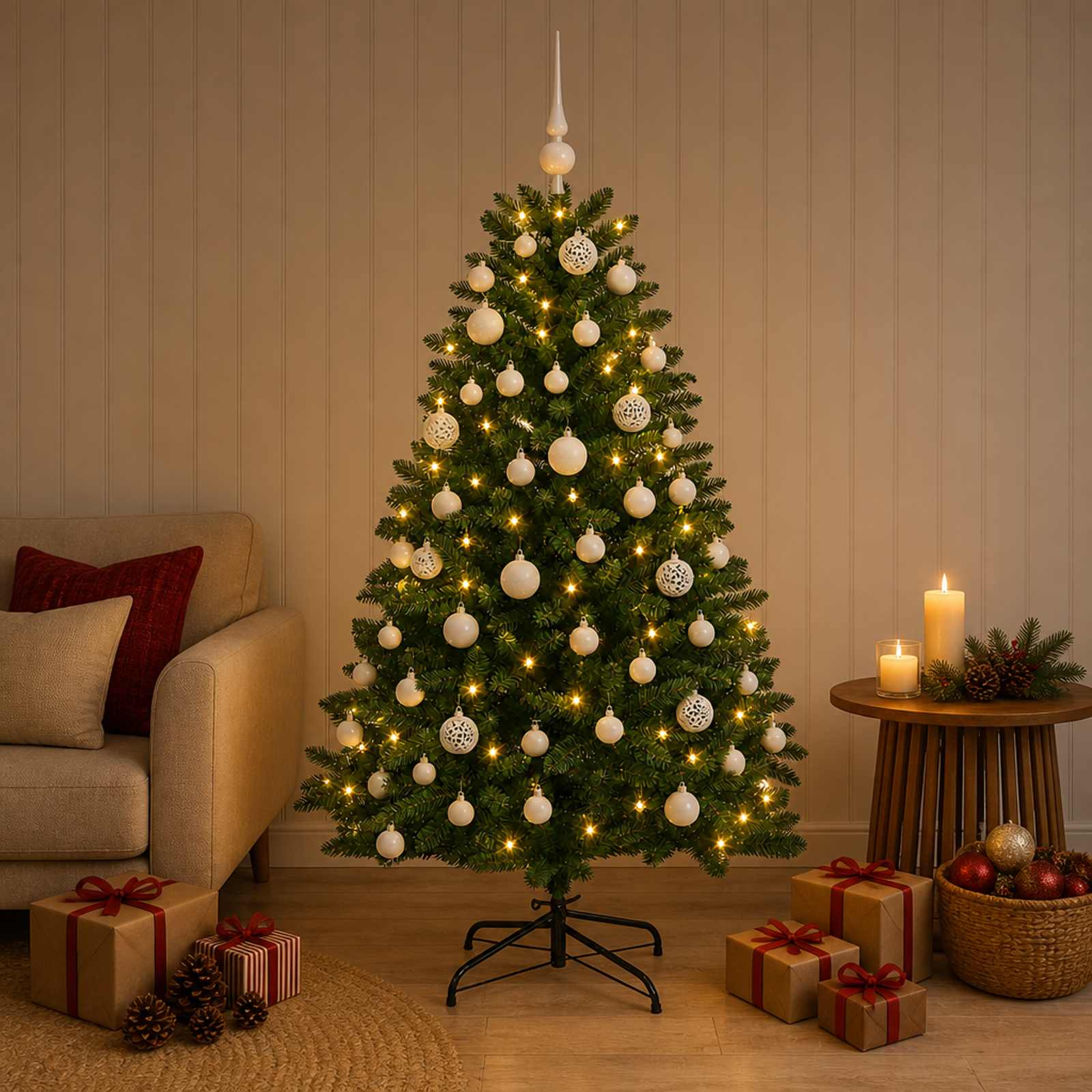 vidaXL Kunstkerstboom middengroen met kerstbal 150 cm 150 LED's groen, foto 2
