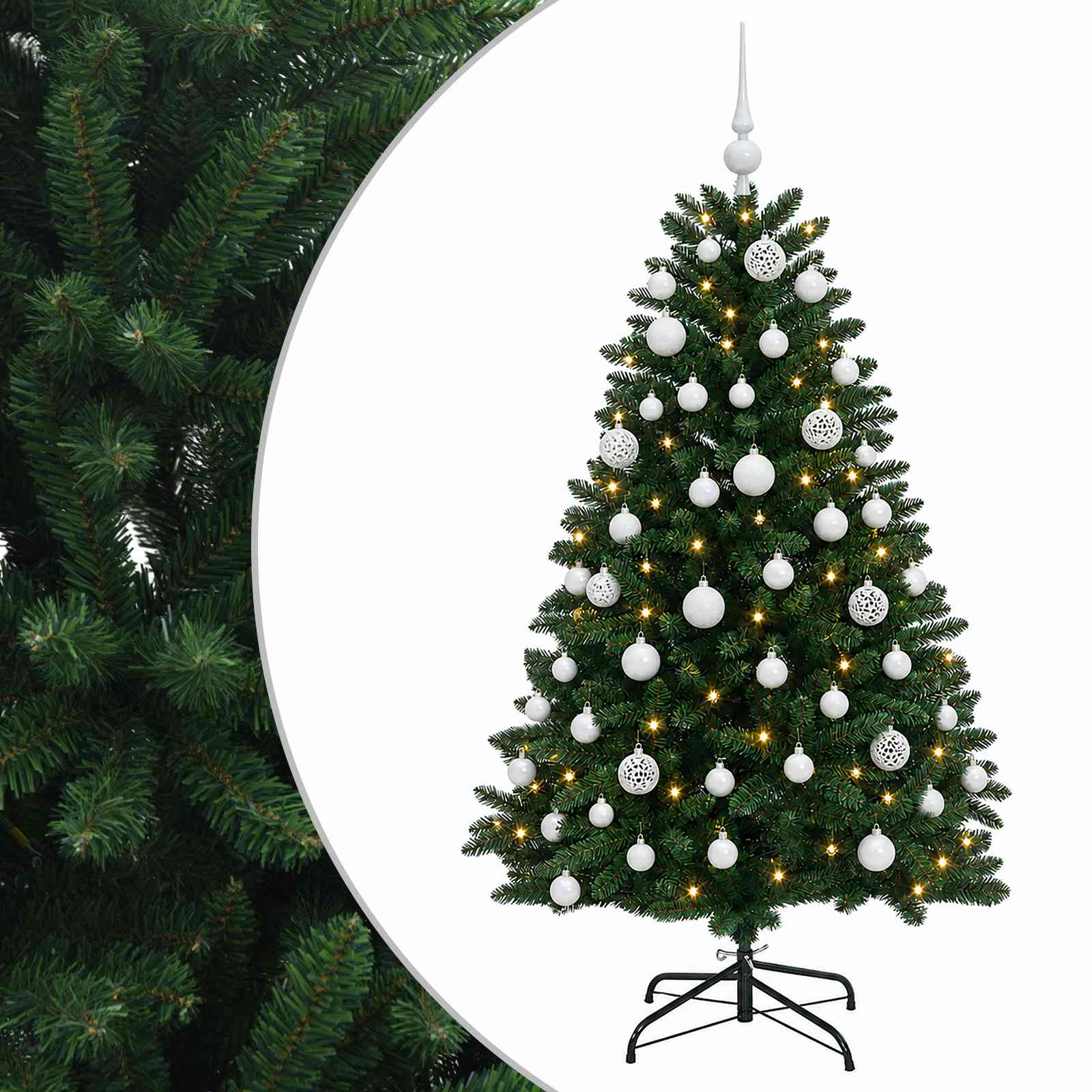 vidaXL Kunstkerstboom middengroen met kerstbal 150 cm 150 LED's groen, foto 3