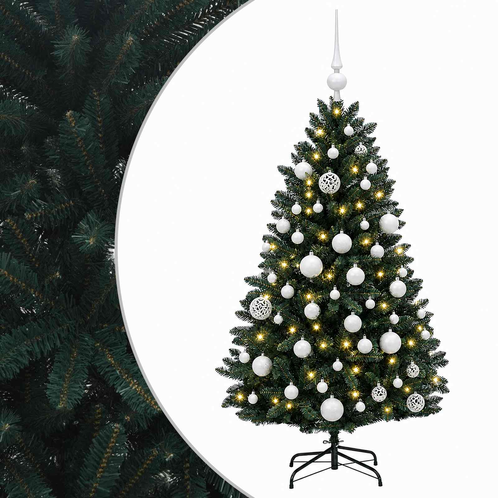 vidaXL Kunstkerstboom donkergroen met kerstbal 150 cm 150 LED's groen, foto 3