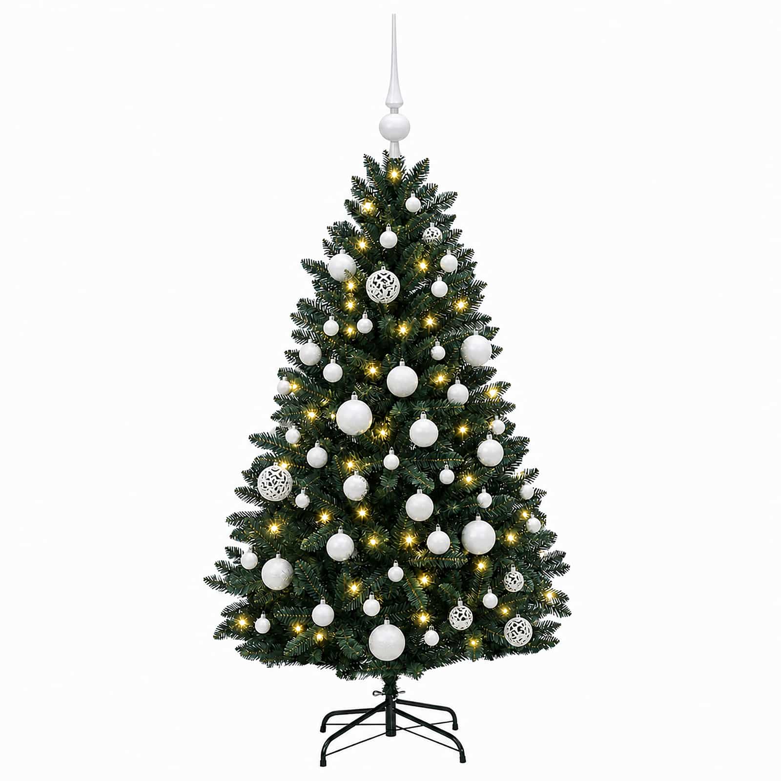 vidaXL Kunstkerstboom donkergroen met kerstbal 150 cm 150 LED's groen, foto 4