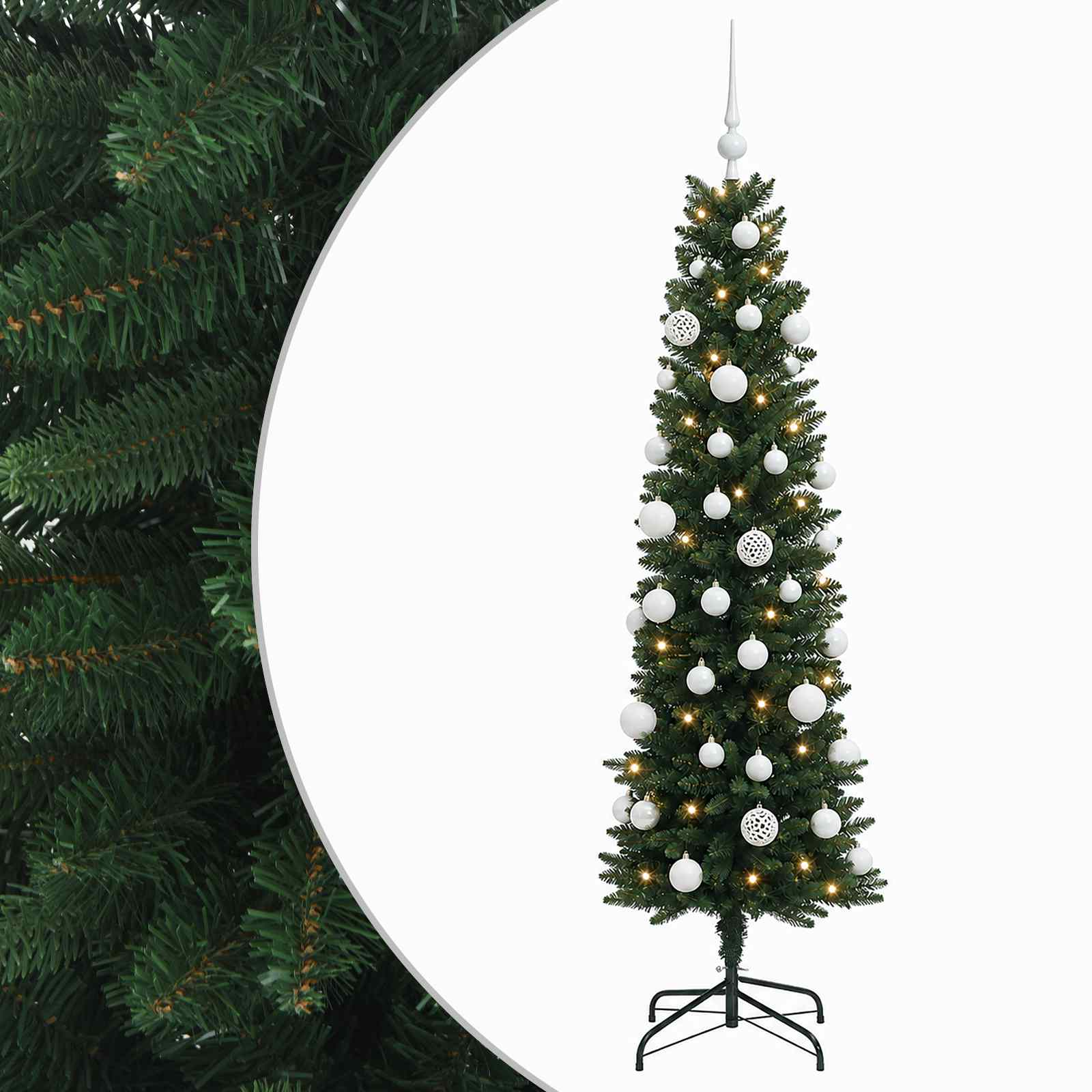 vidaXL Umelý štíhly vianočný stromček s vianočnou guľou 120 cm 150 LED