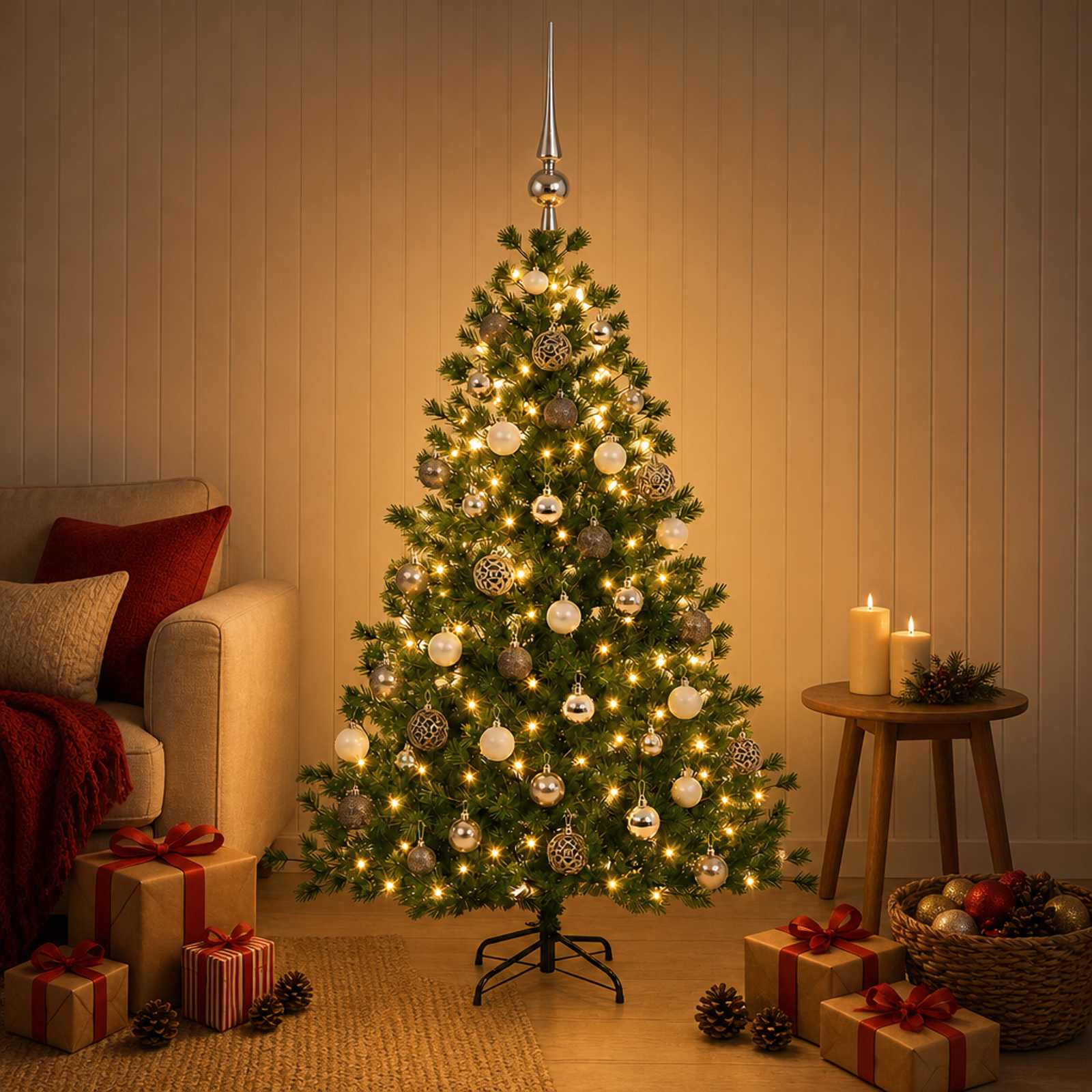Umetna božična jelka z bučko 150 cm 150 LED Toplo bela