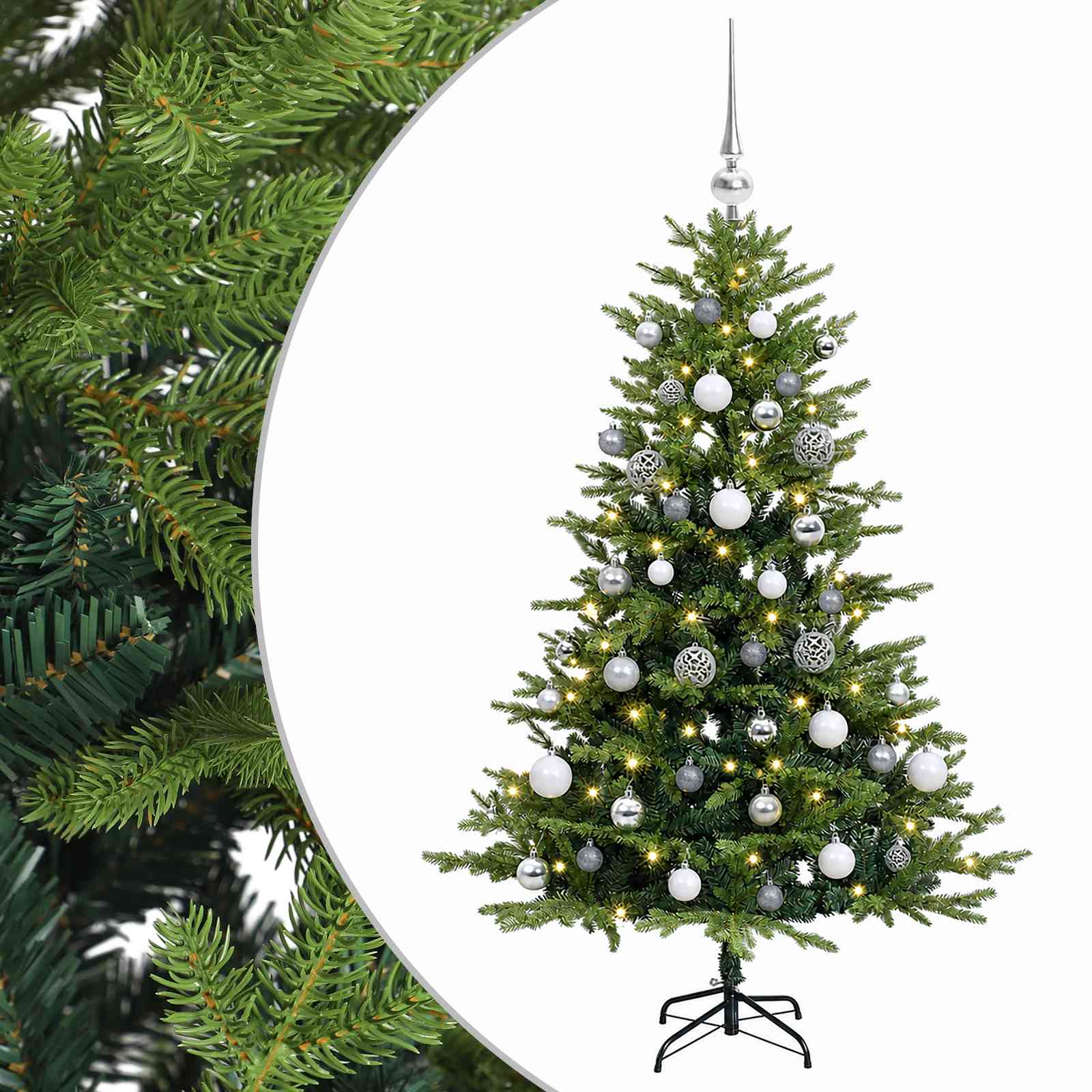Umjetno božično drevo z okrasnimi kroglami 120 cm 150 LED