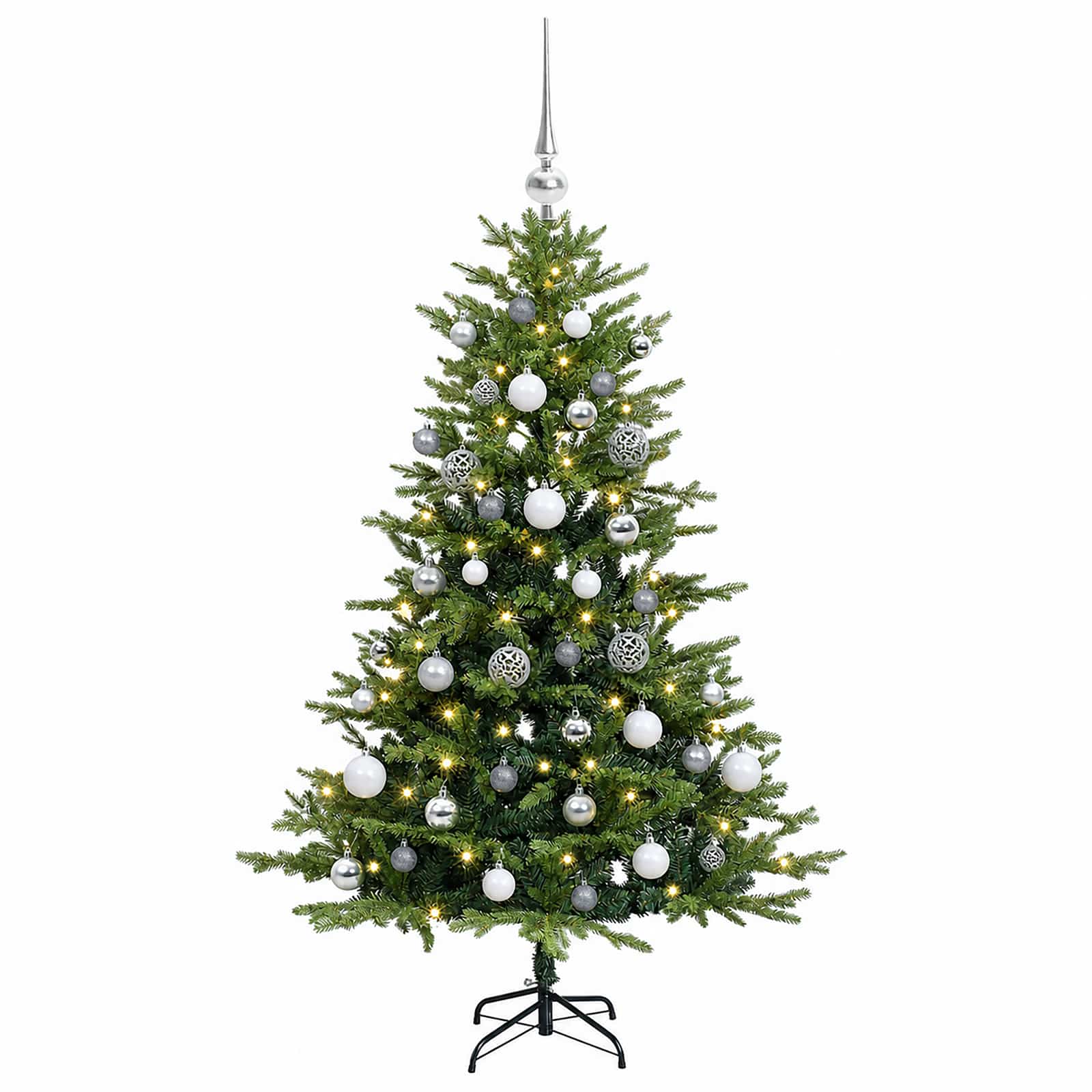 Umjetno božično drevo z okrasnimi kroglami 120 cm 150 LED