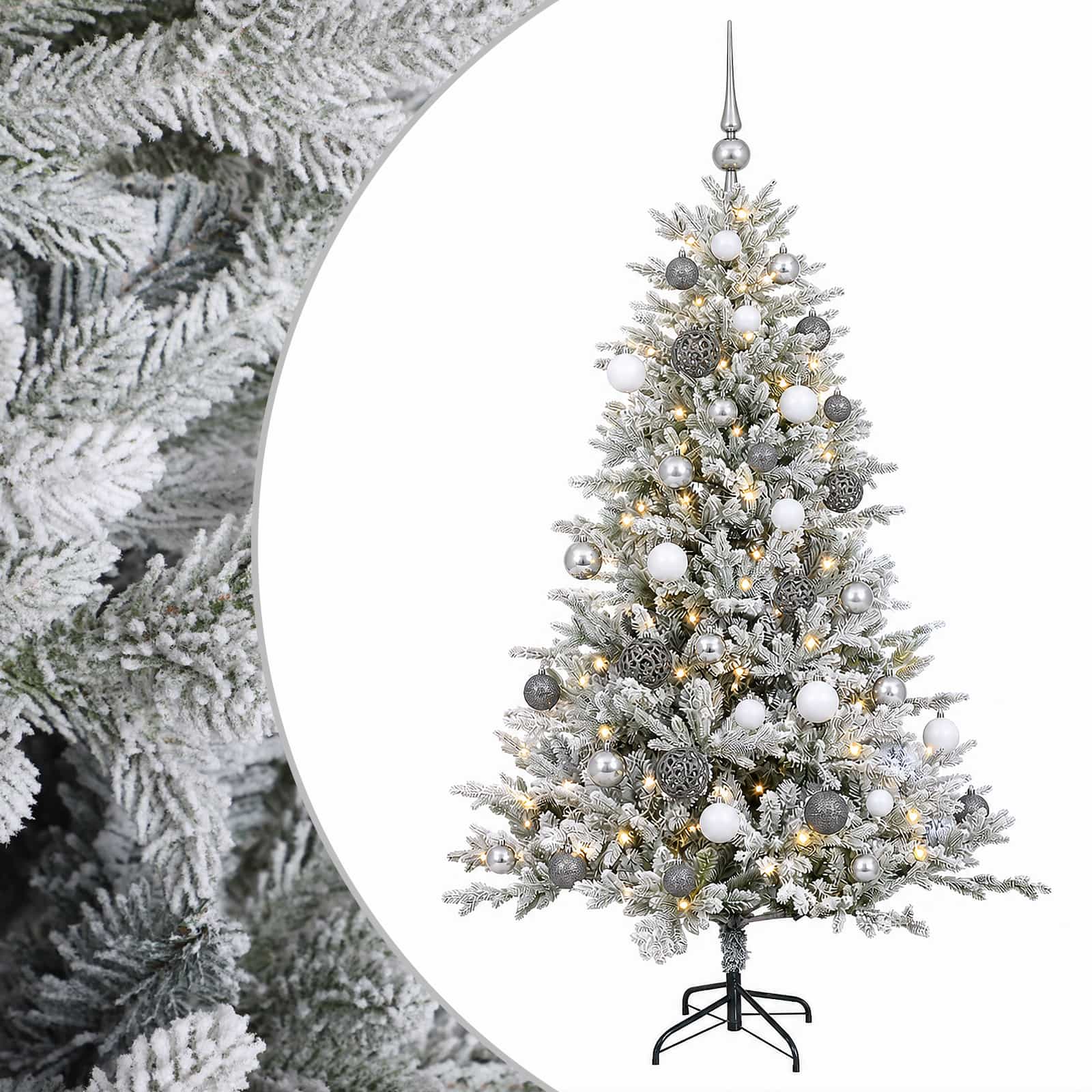 Umjetno božično drevo z okrasnimi kroglami 120 cm 150 LED