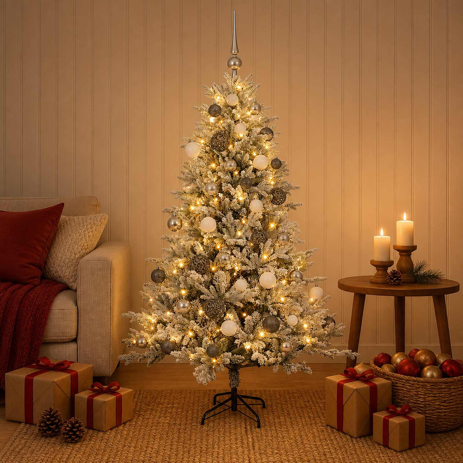 Umjetno božično drevo z okrasnimi kroglami 150 cm 150 LED