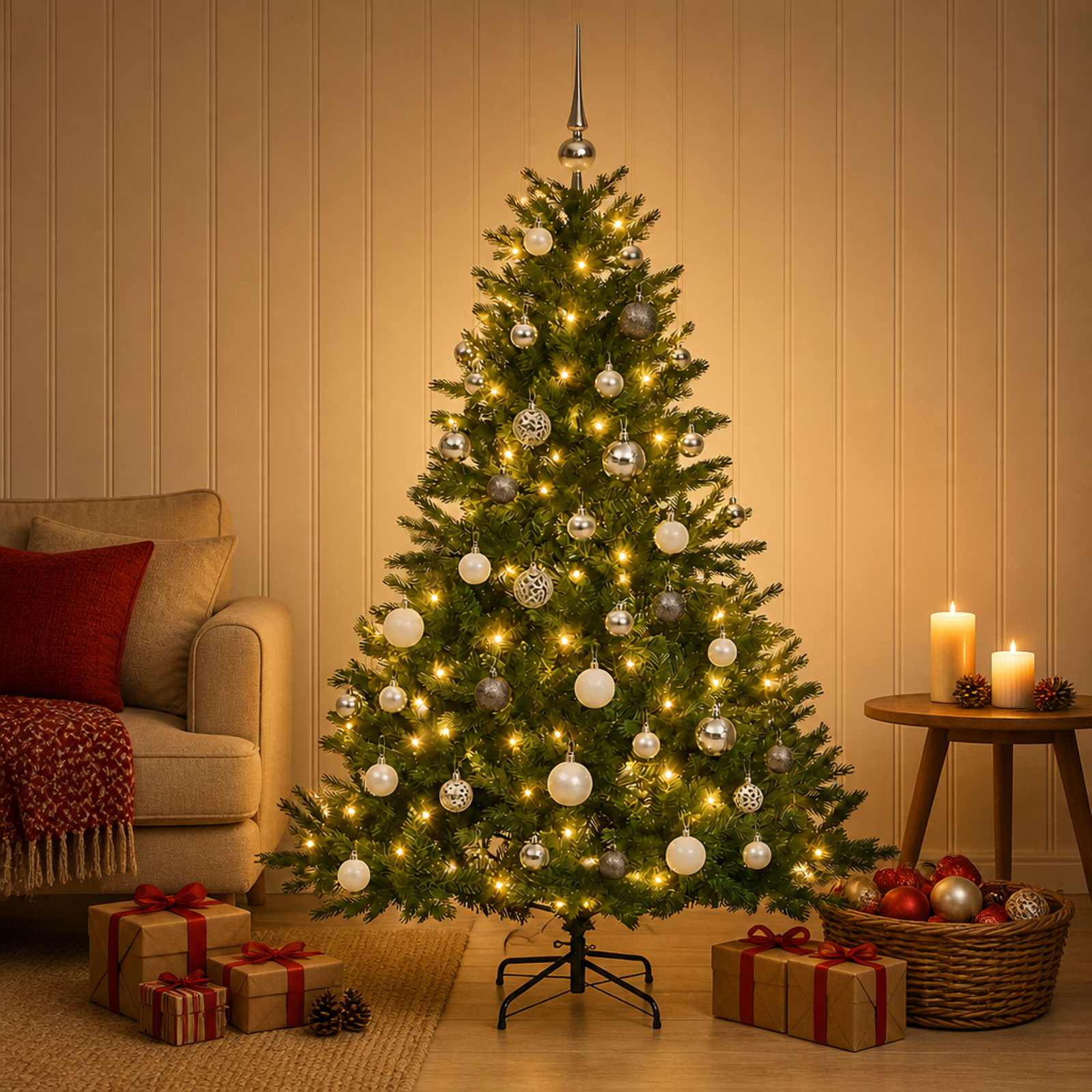 Umetna božična jelka z bučko 150 cm 150 LED Toplo bela
