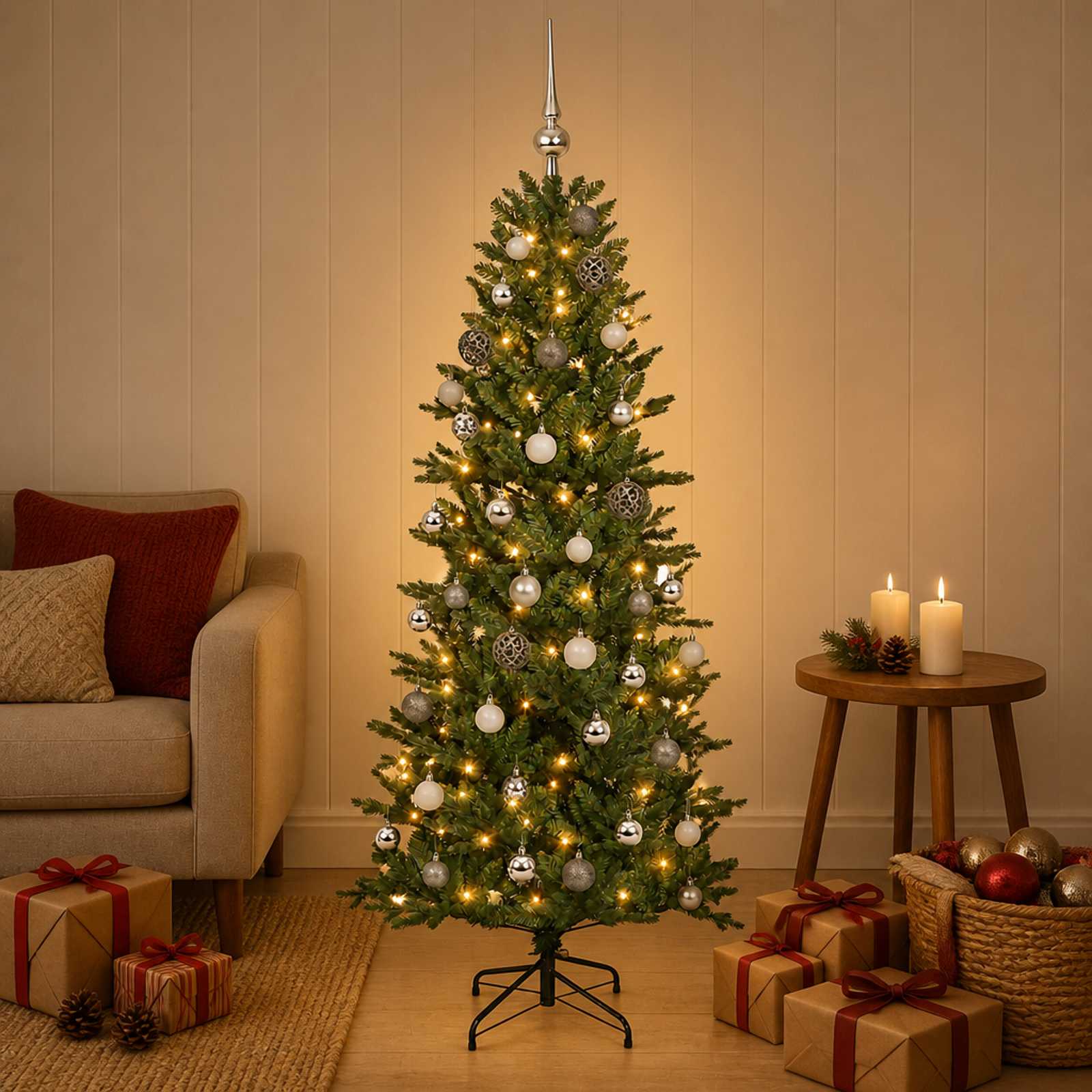 Umetna božična jelka z bučko 150 cm 150 LED Toplo bela
