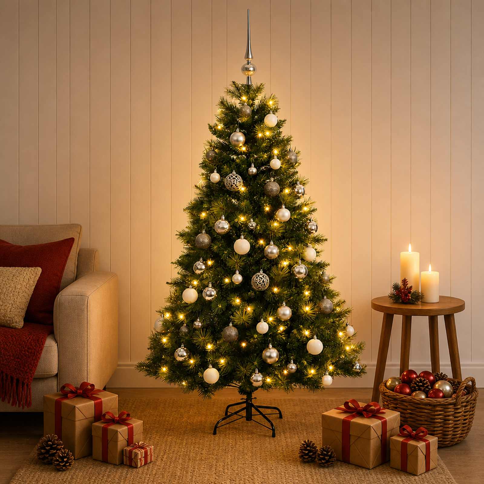 Umetna božična jelka z bučko 150 cm 150 LED Toplo bela