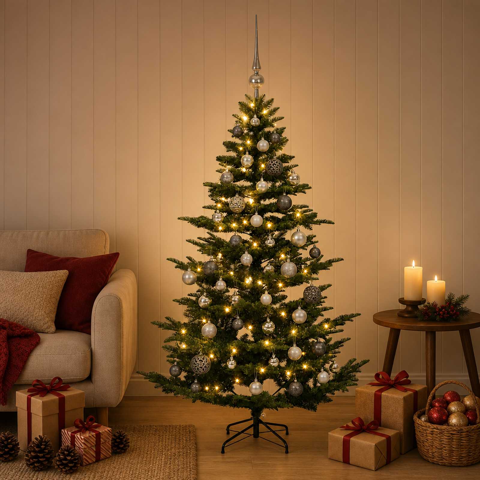 Umetna božična jelka z bučko 120 cm 150 LED Toplo bela