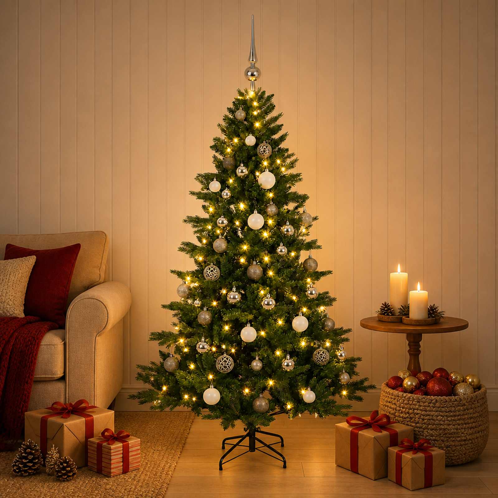 Umetna božična jelka z bučko 120 cm 150 LED Toplo bela