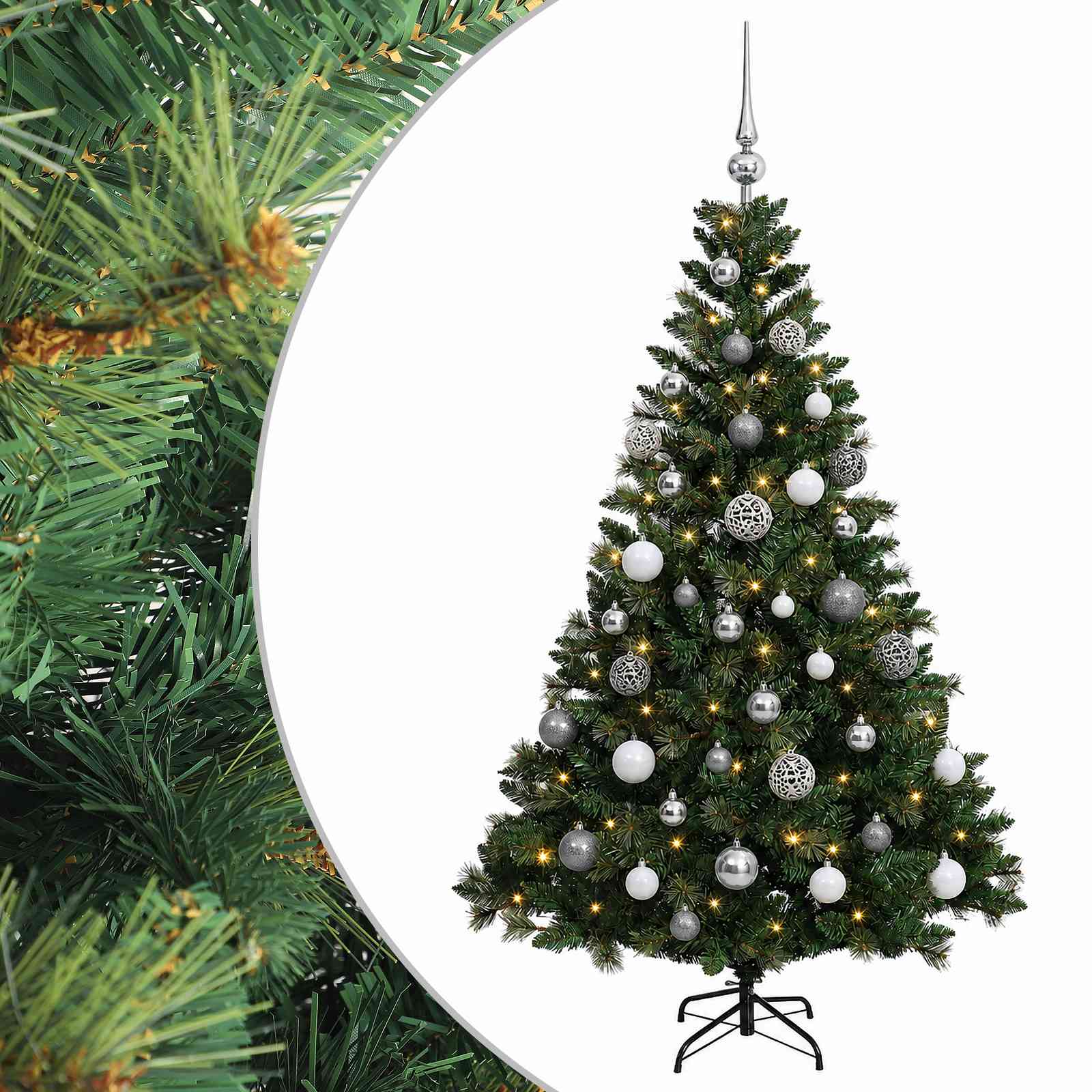 vidaXL Brad de Crăciun artificial cu globuri 150 cm 150 LED-uri