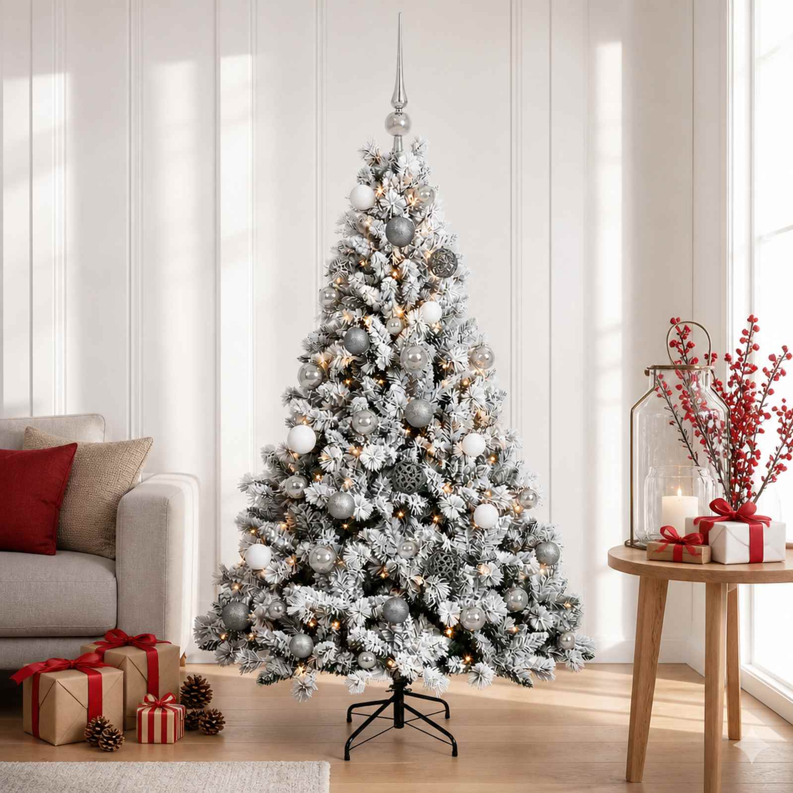 vidaXL Kunstig juletræ med kugler 150 cm 150 LED'er Varm hvid