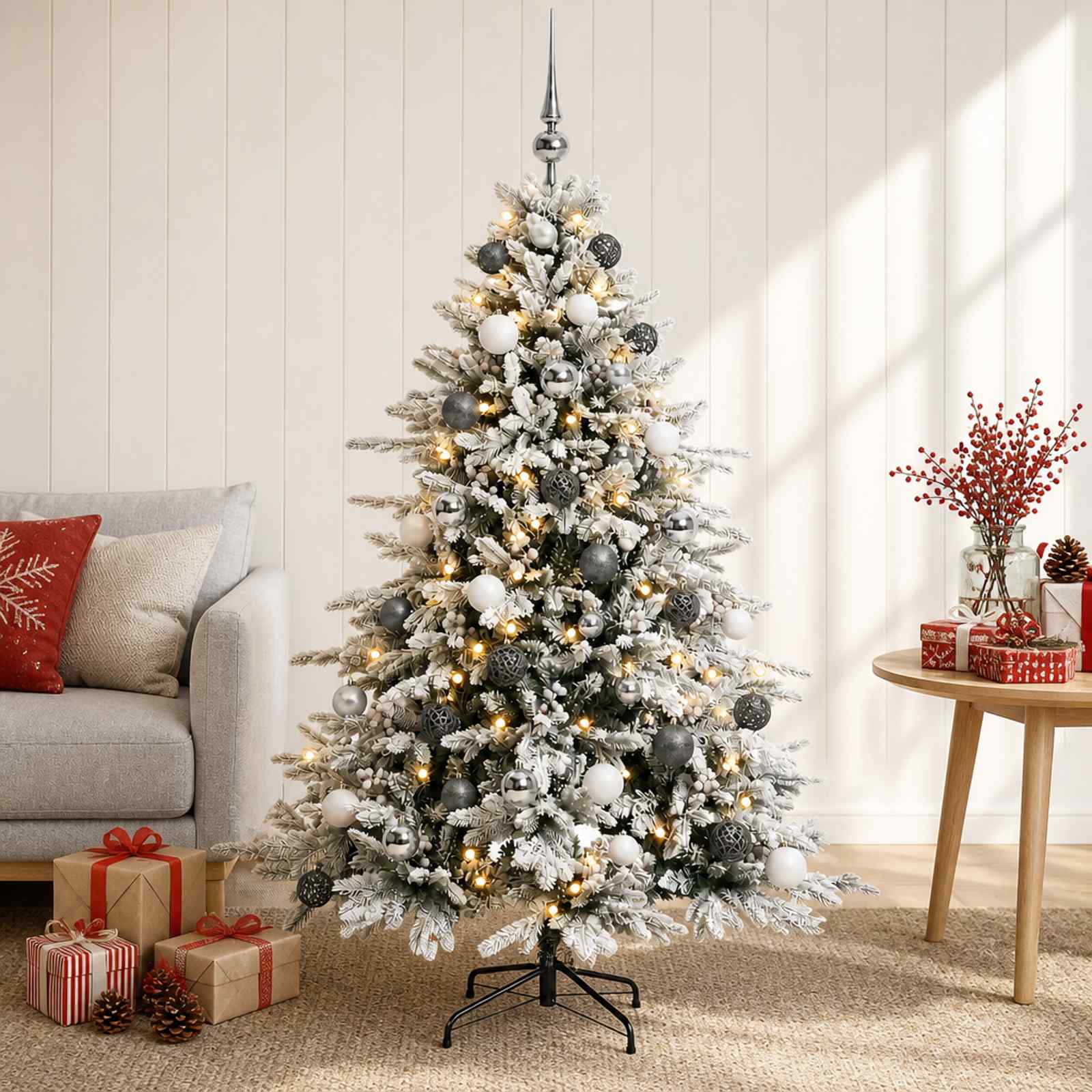 Umetna božična jelka z bučko 120 cm 150 LED Toplo bela