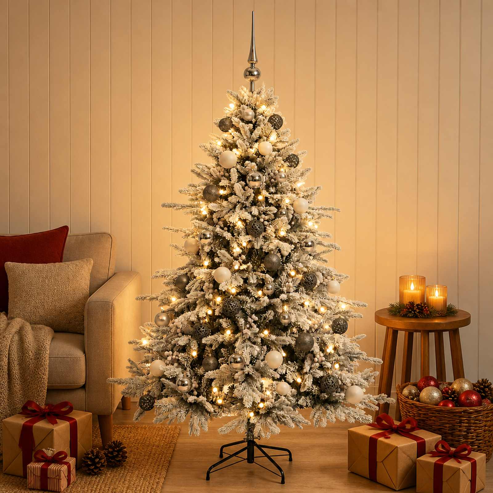 Umetna božična jelka z bučko 120 cm 150 LED Toplo bela
