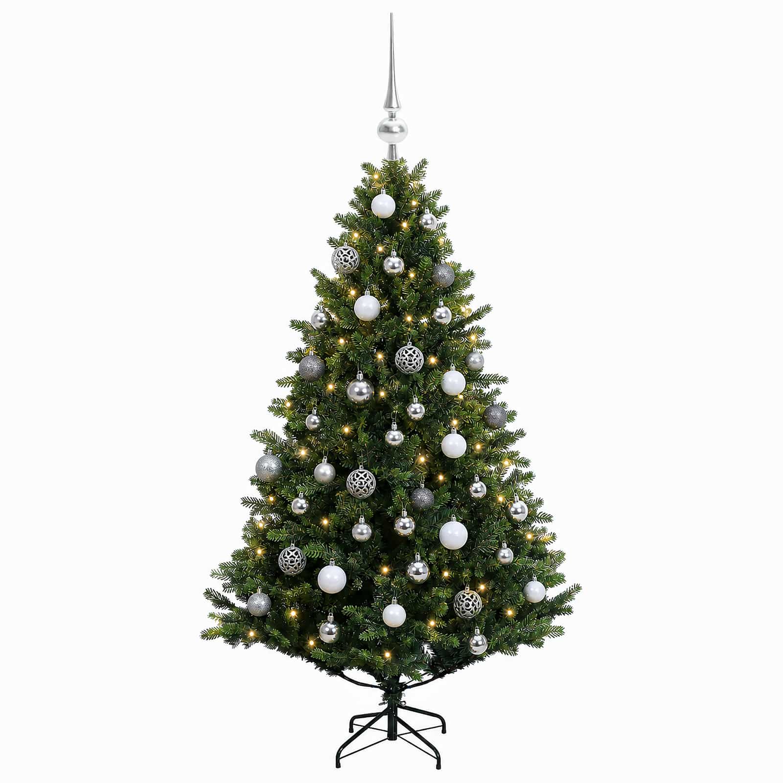 Umjetno božično drevo z okrasnimi kroglami 120 cm 150 LED