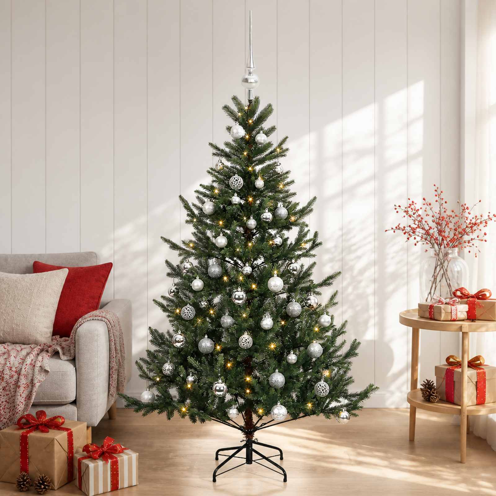 Umetna božična jelka z bučko 120 cm 150 LED Toplo bela