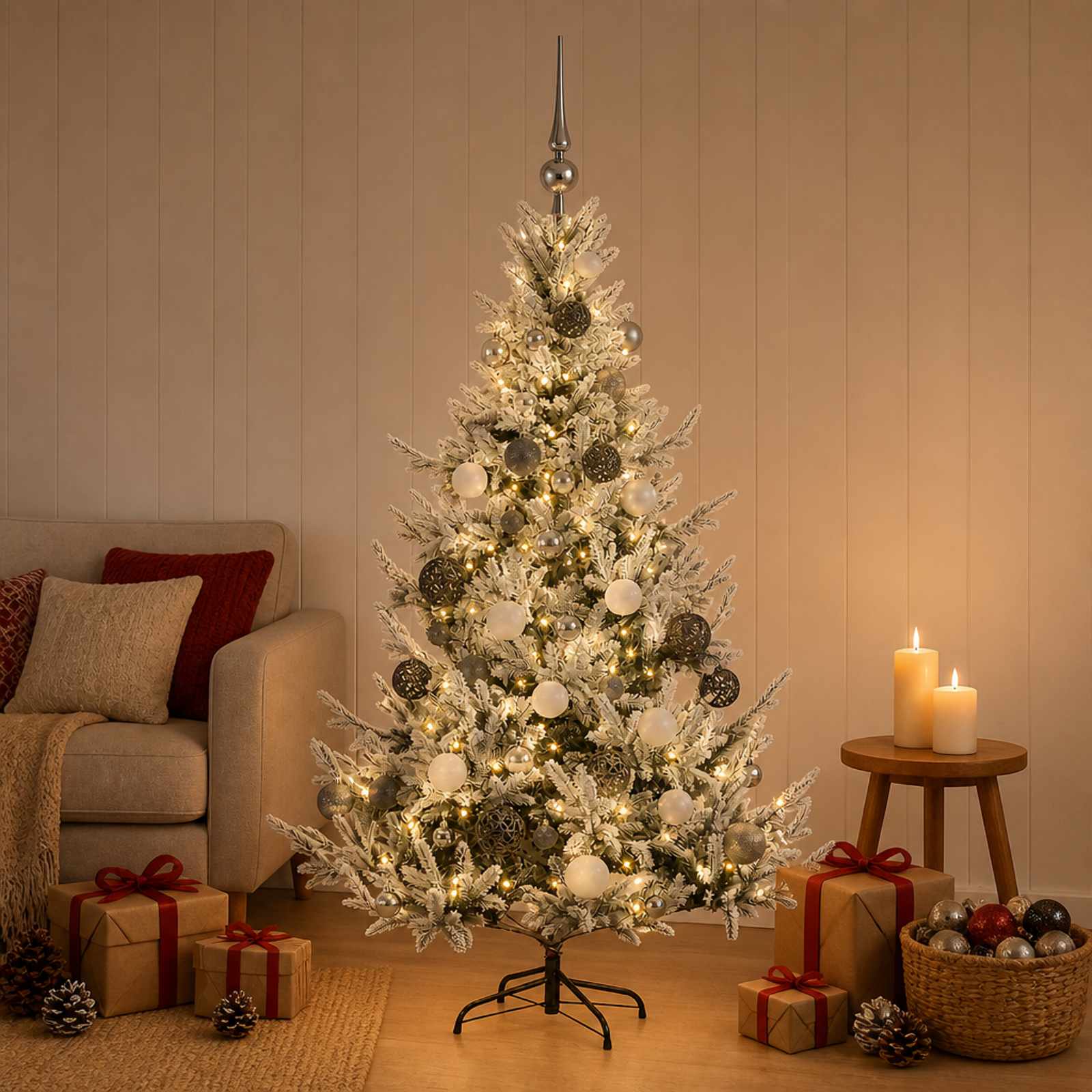 Umetna božična jelka z bučko 150 cm 150 LED Toplo bela
